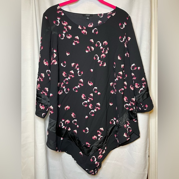 NWT Alfani Black w Pink Abstract Poncho Flowly Top w Satin Stripe Size 0X - Picture 1 of 12